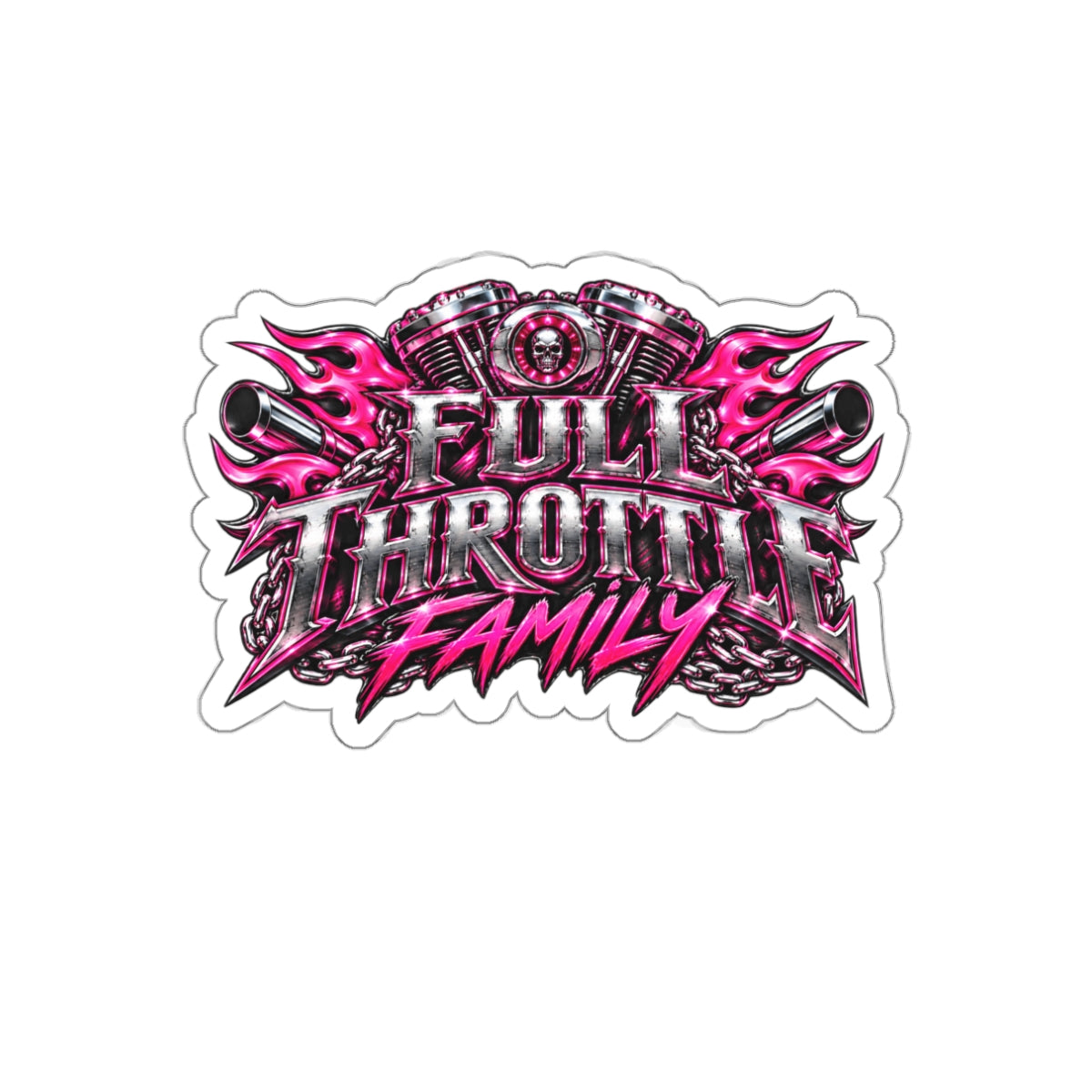 Full Throttle Family Motorcycle (Pink) Die-Cut Sticker