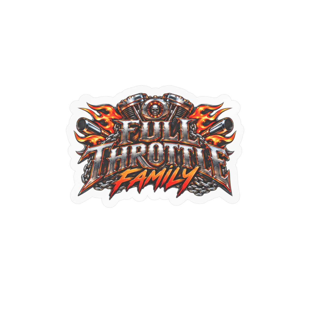 Full Throttle Family Motorcycle (Orange)-Cut Vinyl Decal