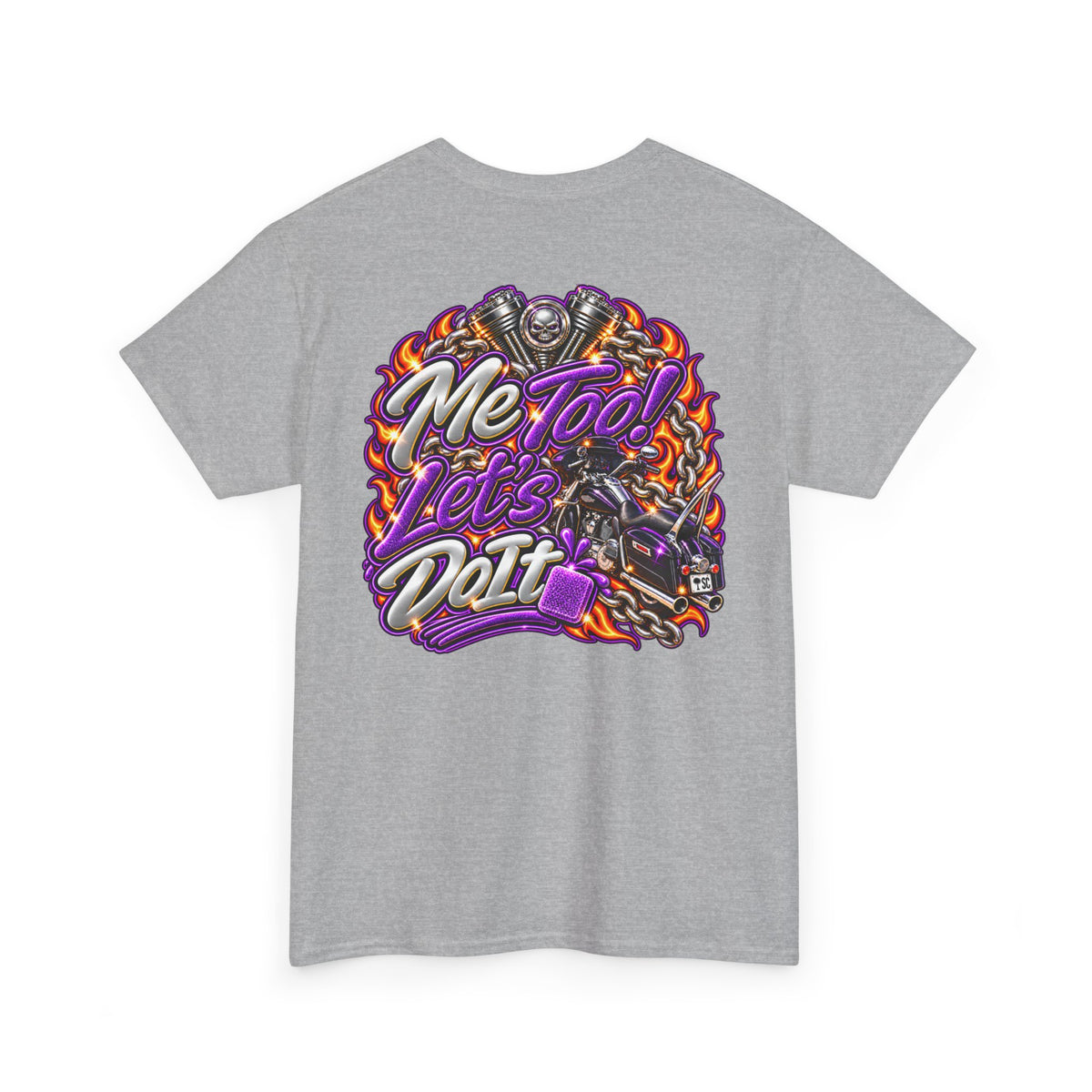 T-Shirt — "Me Too! Let's Do It" Purple Vintage Motorcycle Graphic Tee