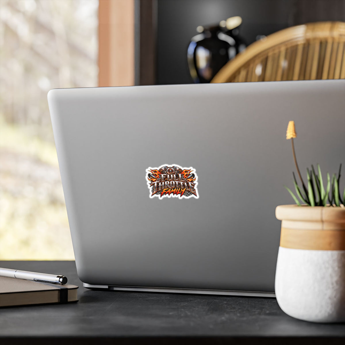 Full Throttle Family Motorcycle (Orange)-Cut Vinyl Decal