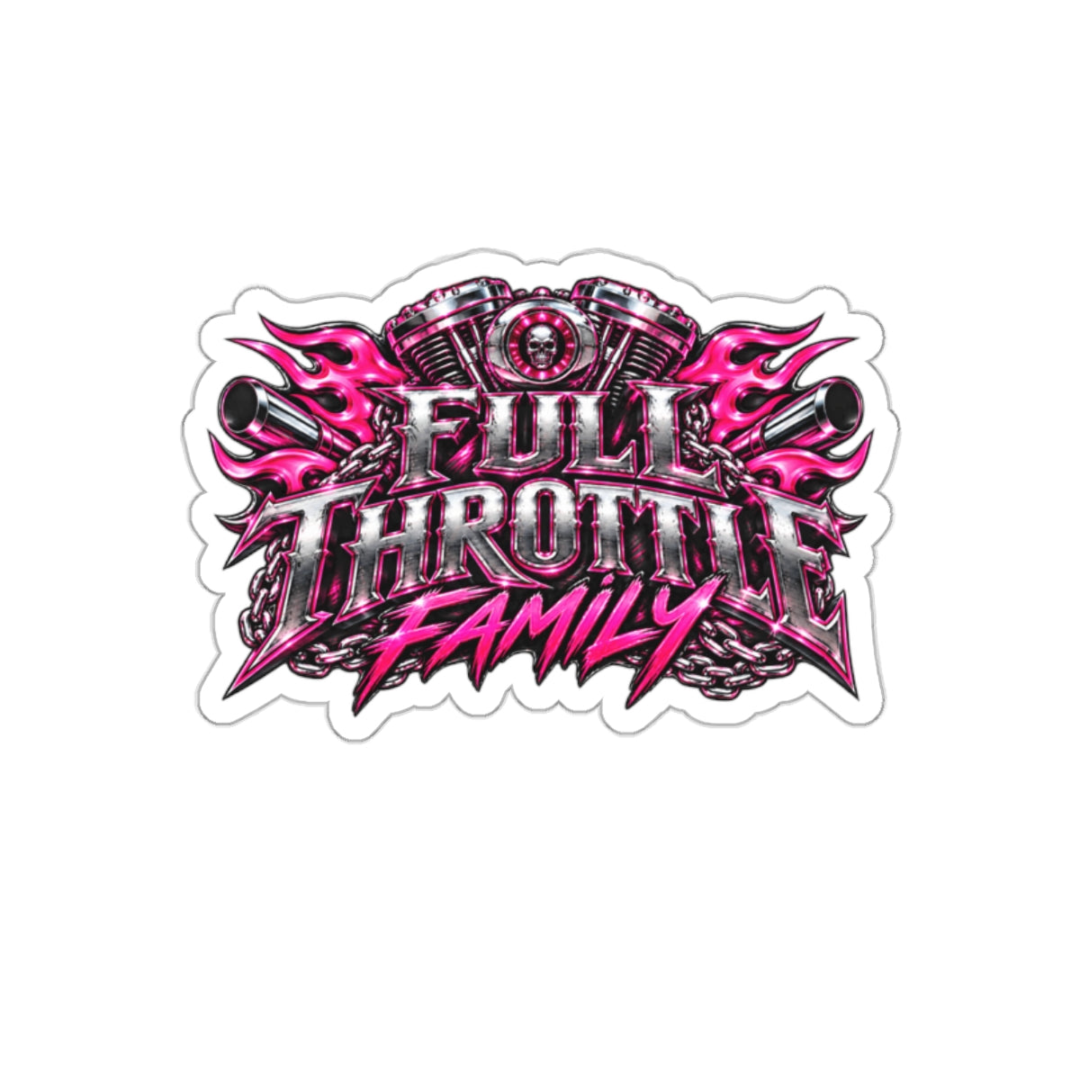 Full Throttle Family Motorcycle (Pink) Die-Cut Sticker