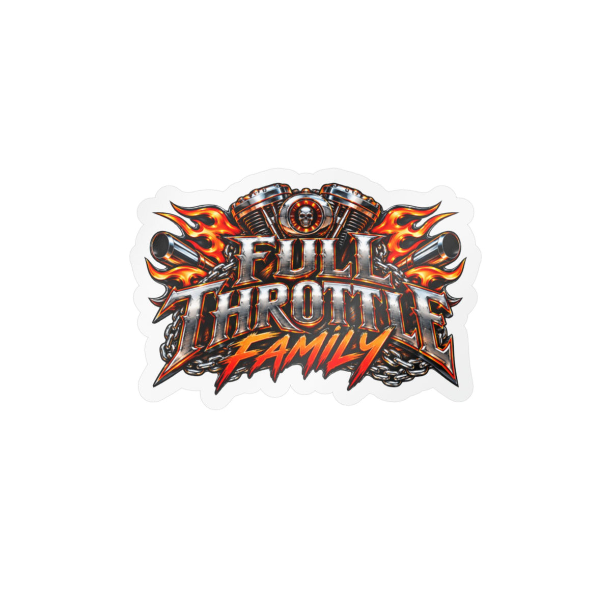 Full Throttle Family Motorcycle (Orange)-Cut Vinyl Decal