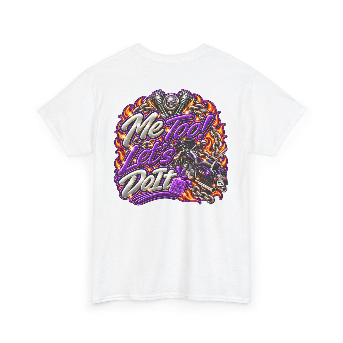 T-Shirt — "Me Too! Let's Do It" Purple Vintage Motorcycle Graphic Tee