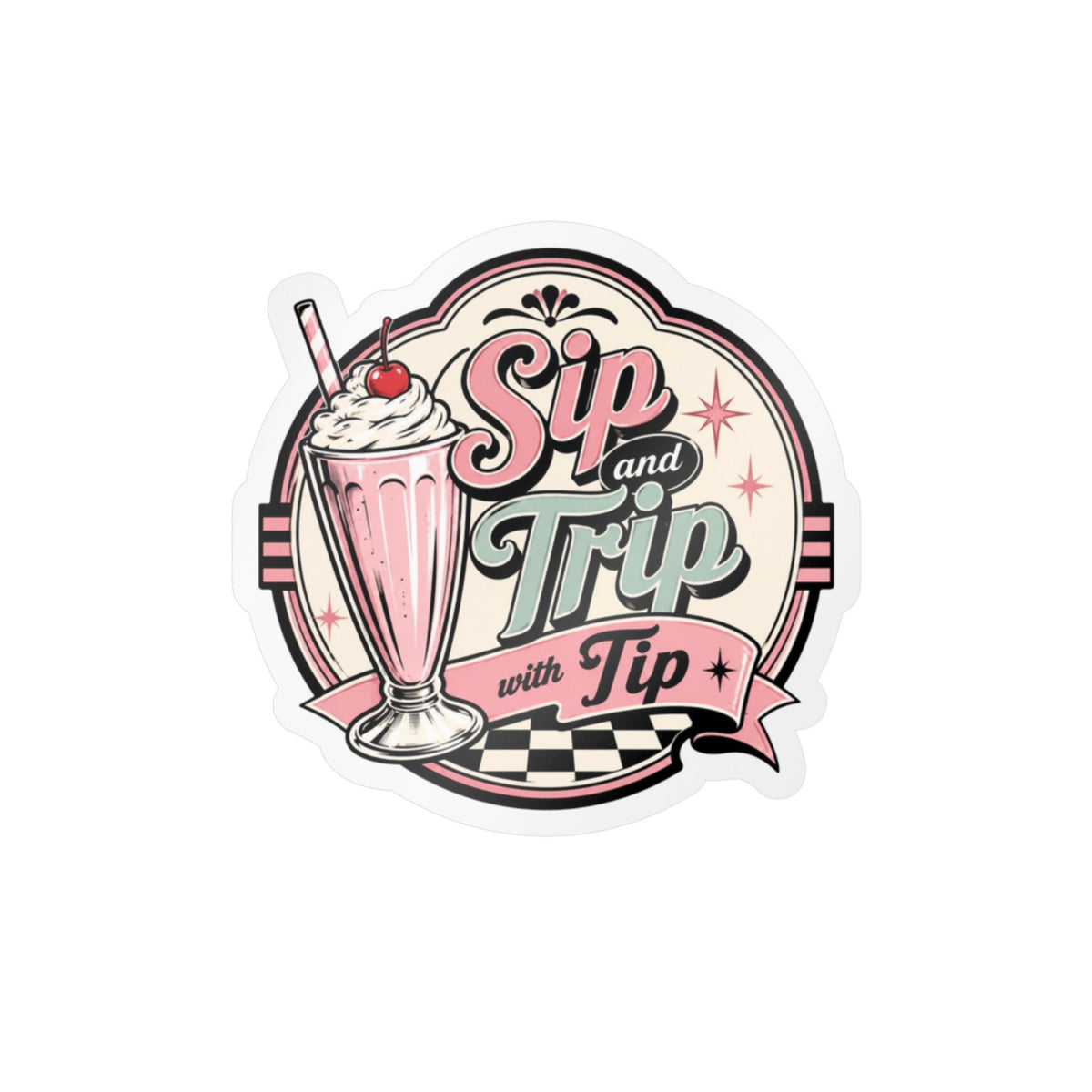 Sip and Trip with Tip Retro Soda Kiss-Cut Vinyl Decal