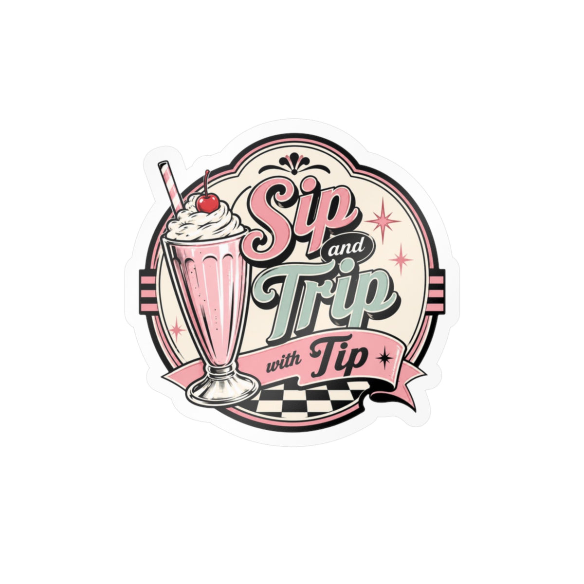 Sip and Trip with Tip Retro Soda Kiss-Cut Vinyl Decal